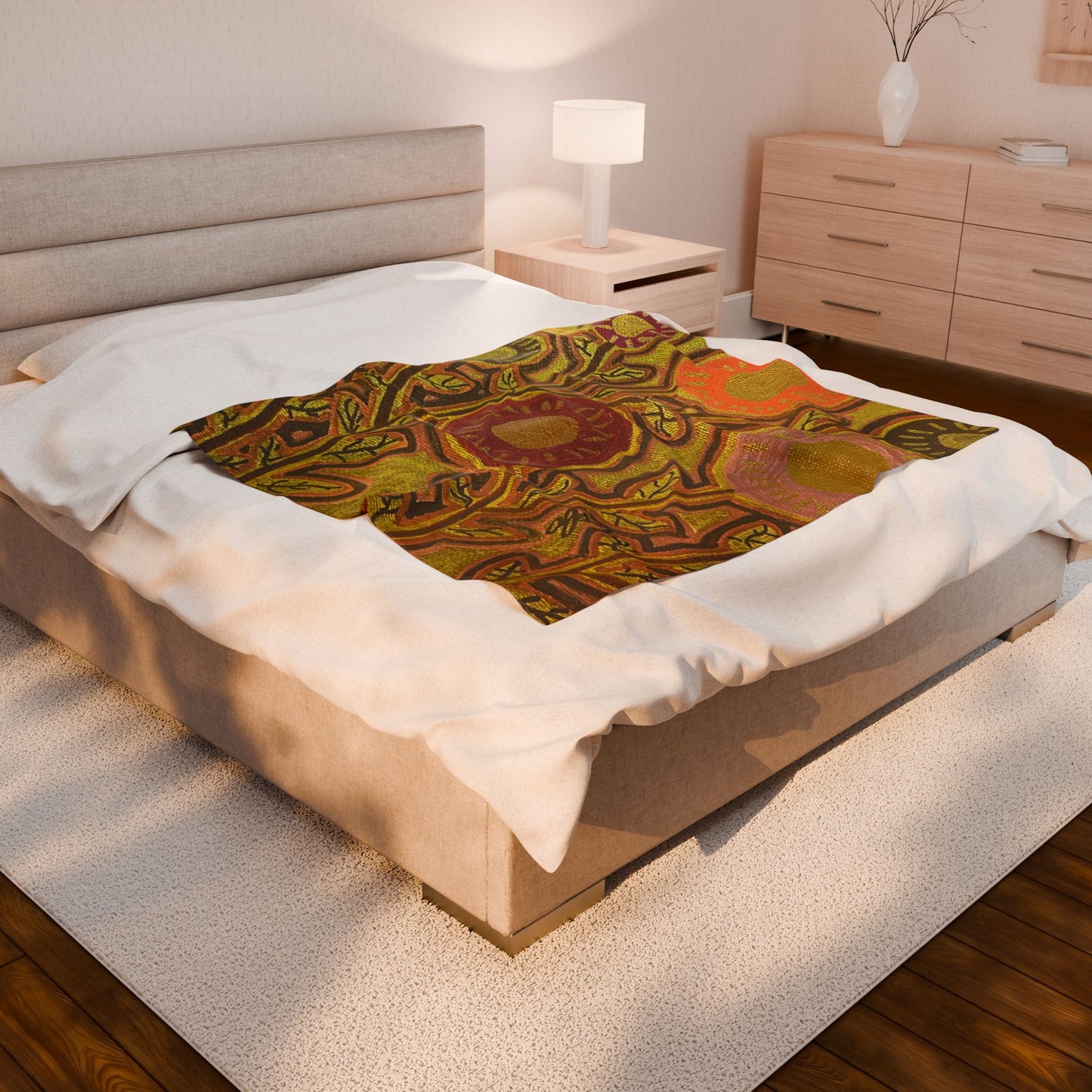 Gold Floral Velveteen Plush Blanket