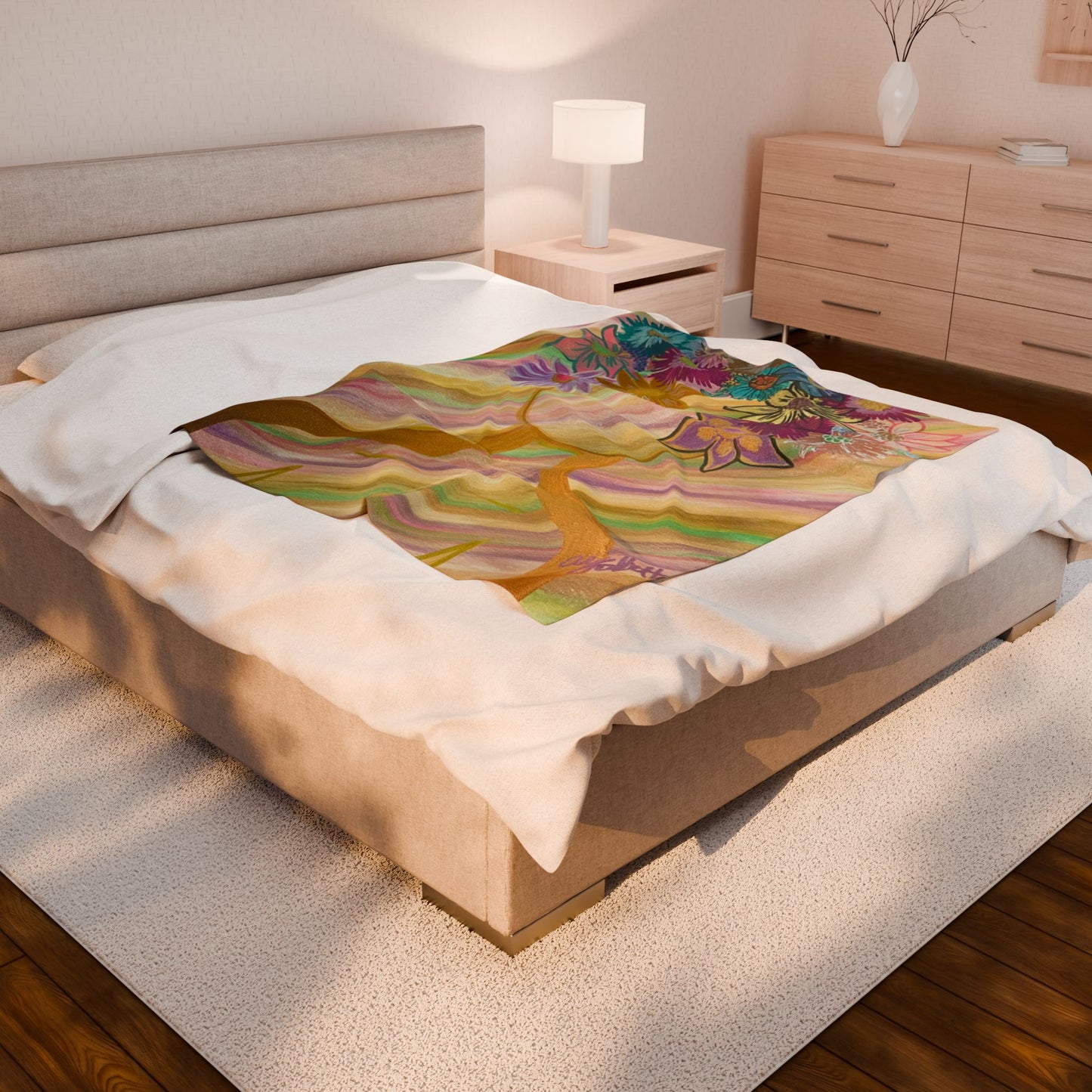 Floral Radiance Plush Blanket, Cozy Home Decor, Flower Print Throw, Gift for Her, Soft Blanket for All Seasons