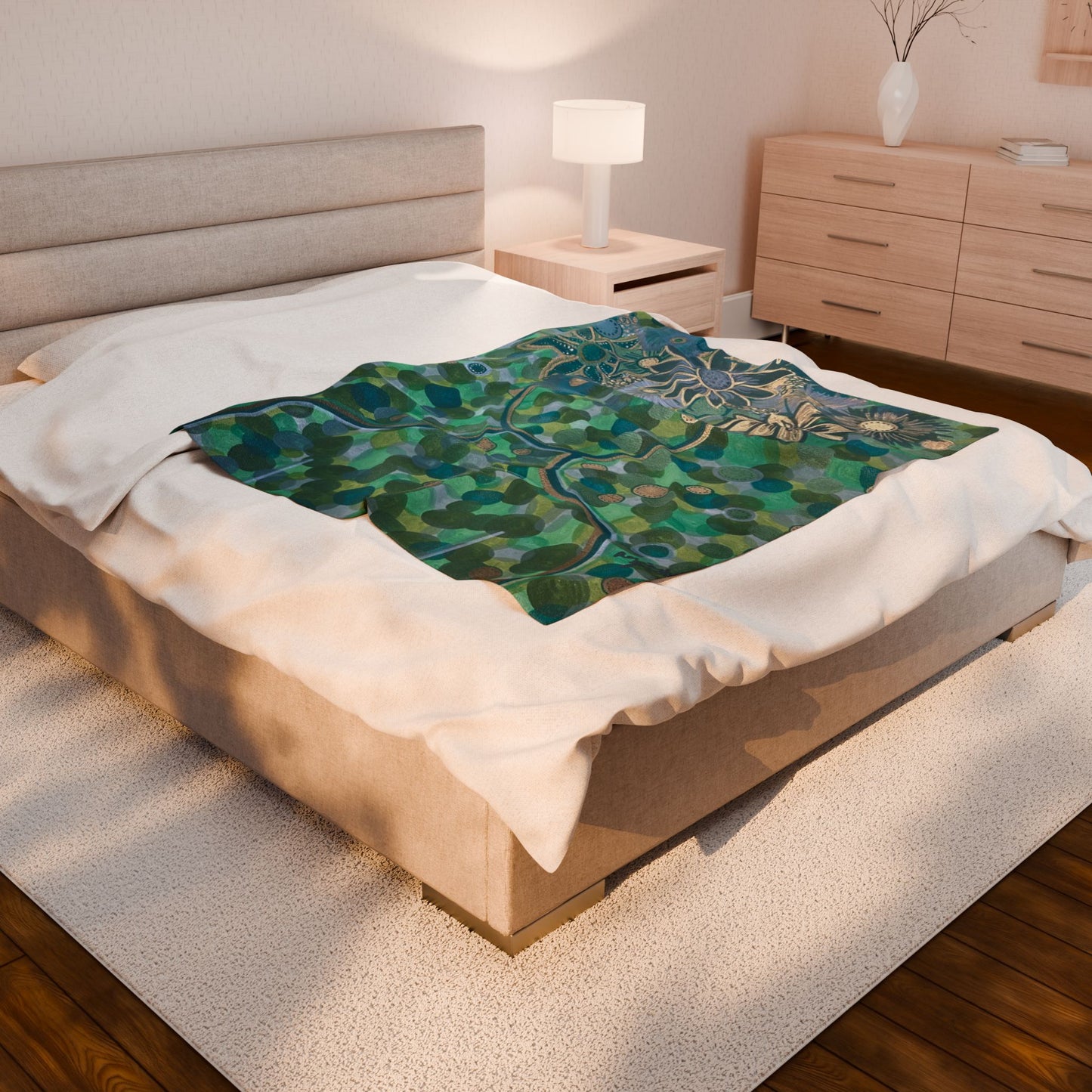 Green Goddess Velveteen Plush Blanket, Cozy Home Decor, Flower Print Throw, Gift for Her, Soft Blanket for All Seasons