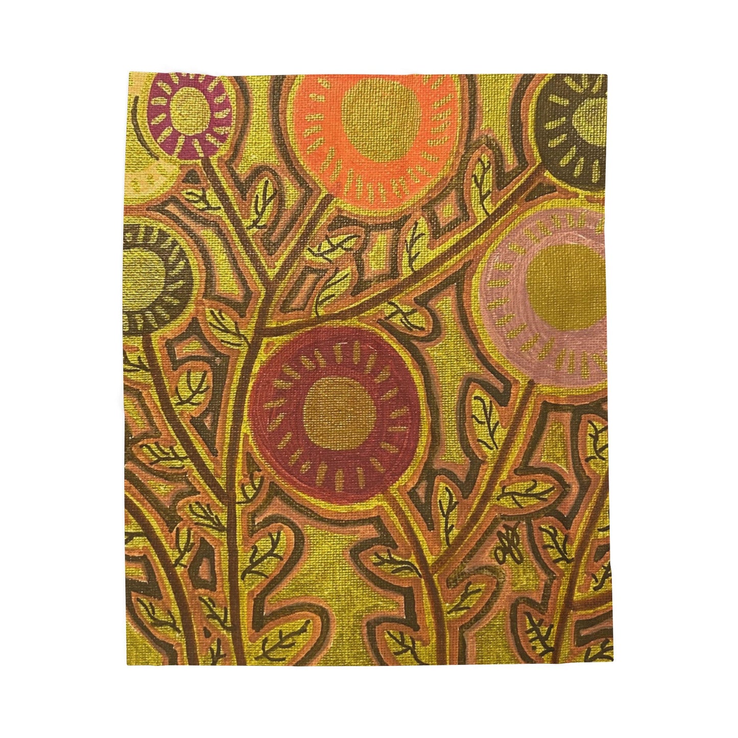 Gold Floral Velveteen Plush Blanket