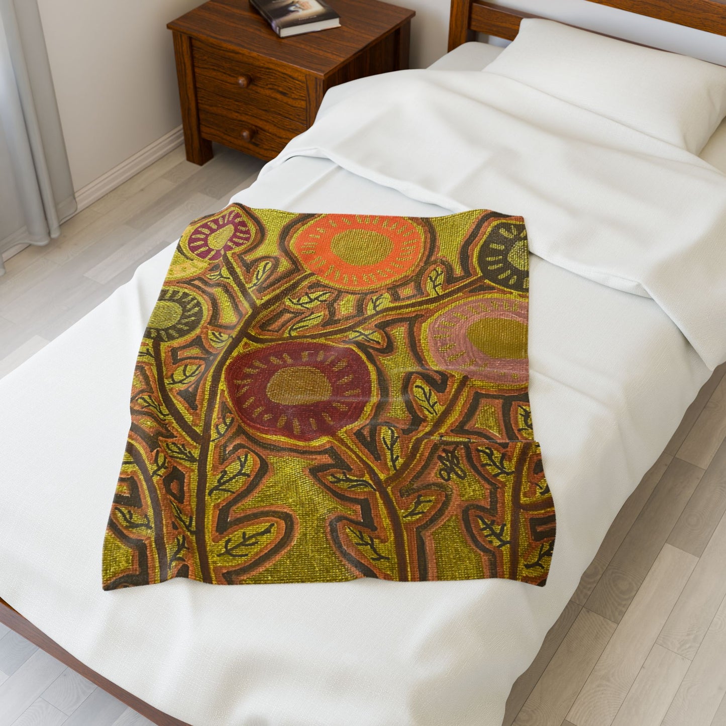 Gold Floral Velveteen Plush Blanket