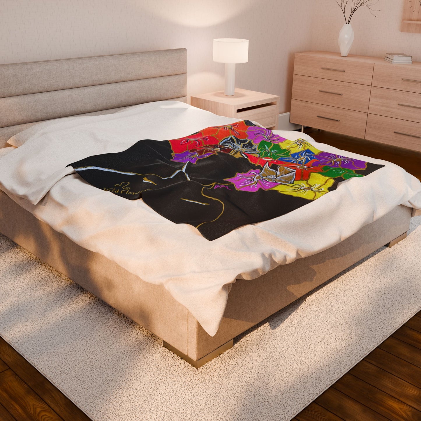 Wild Flower Plush Blanket, Cozy Home Decor, Flower Print Throw, Gift for Her, Soft Blanket for All Seasons