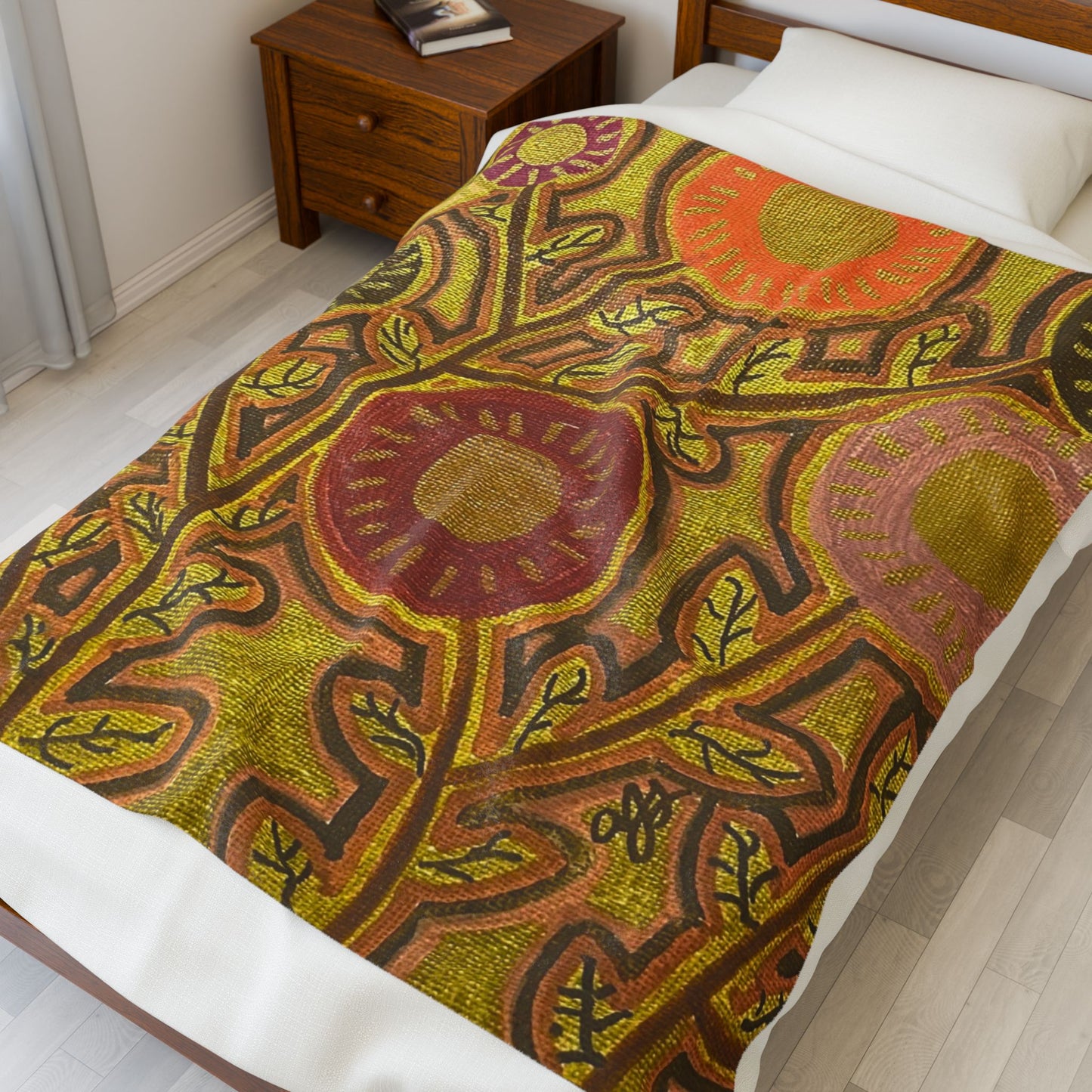 Gold Floral Velveteen Plush Blanket