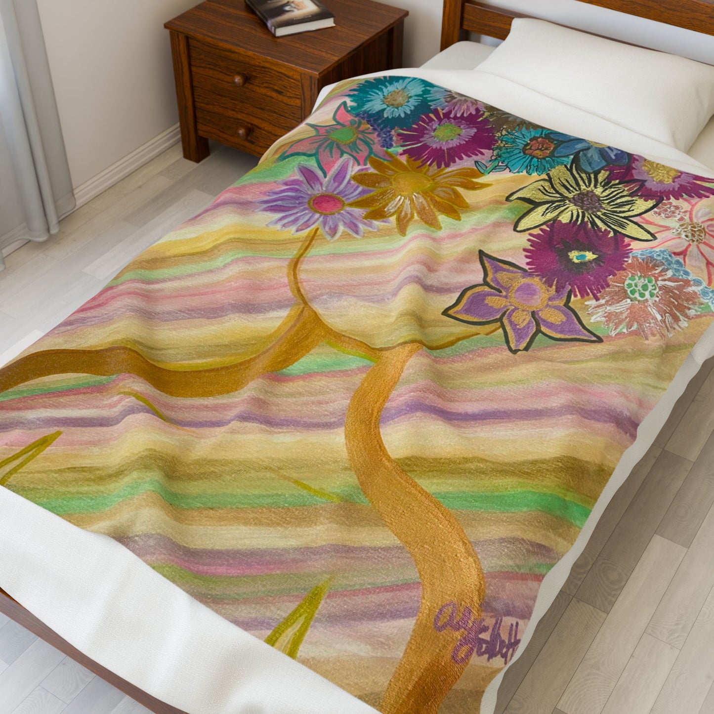 Floral Radiance Plush Blanket, Cozy Home Decor, Flower Print Throw, Gift for Her, Soft Blanket for All Seasons
