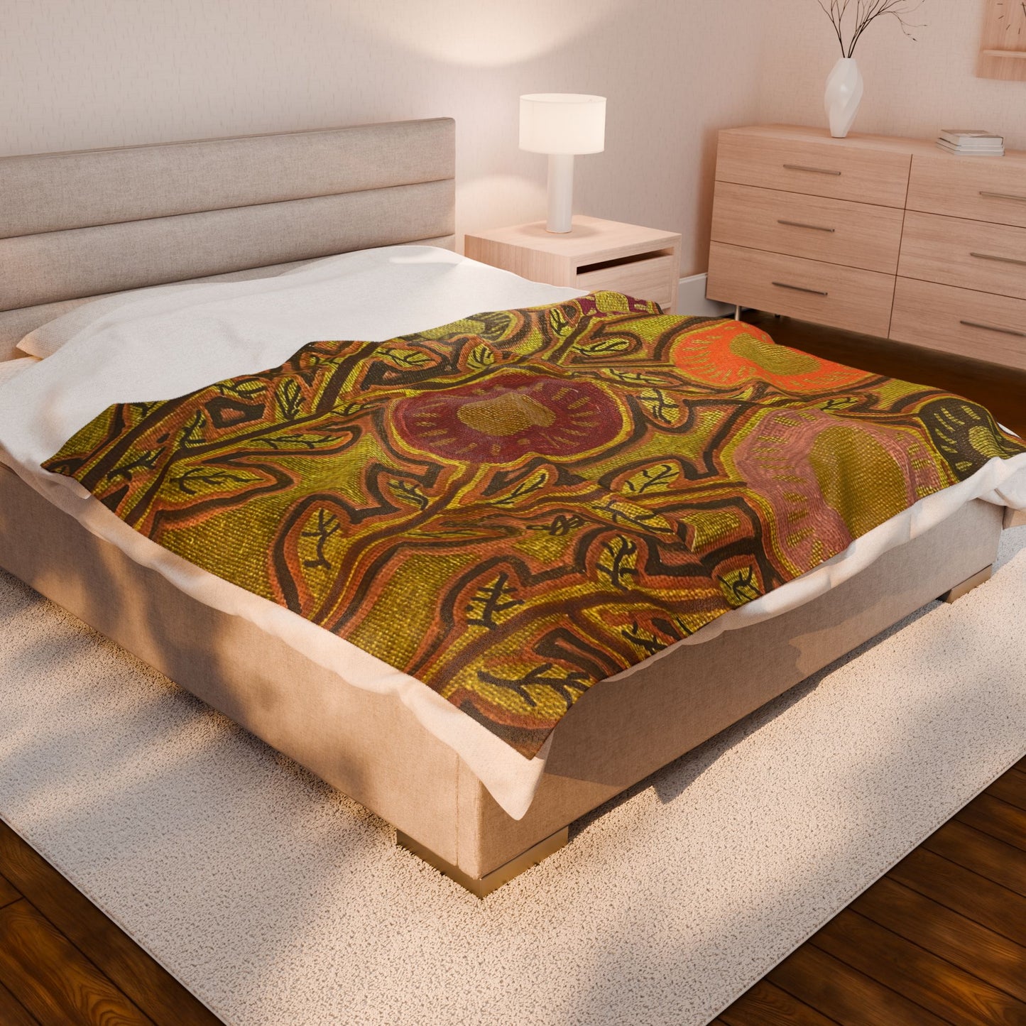 Gold Floral Velveteen Plush Blanket