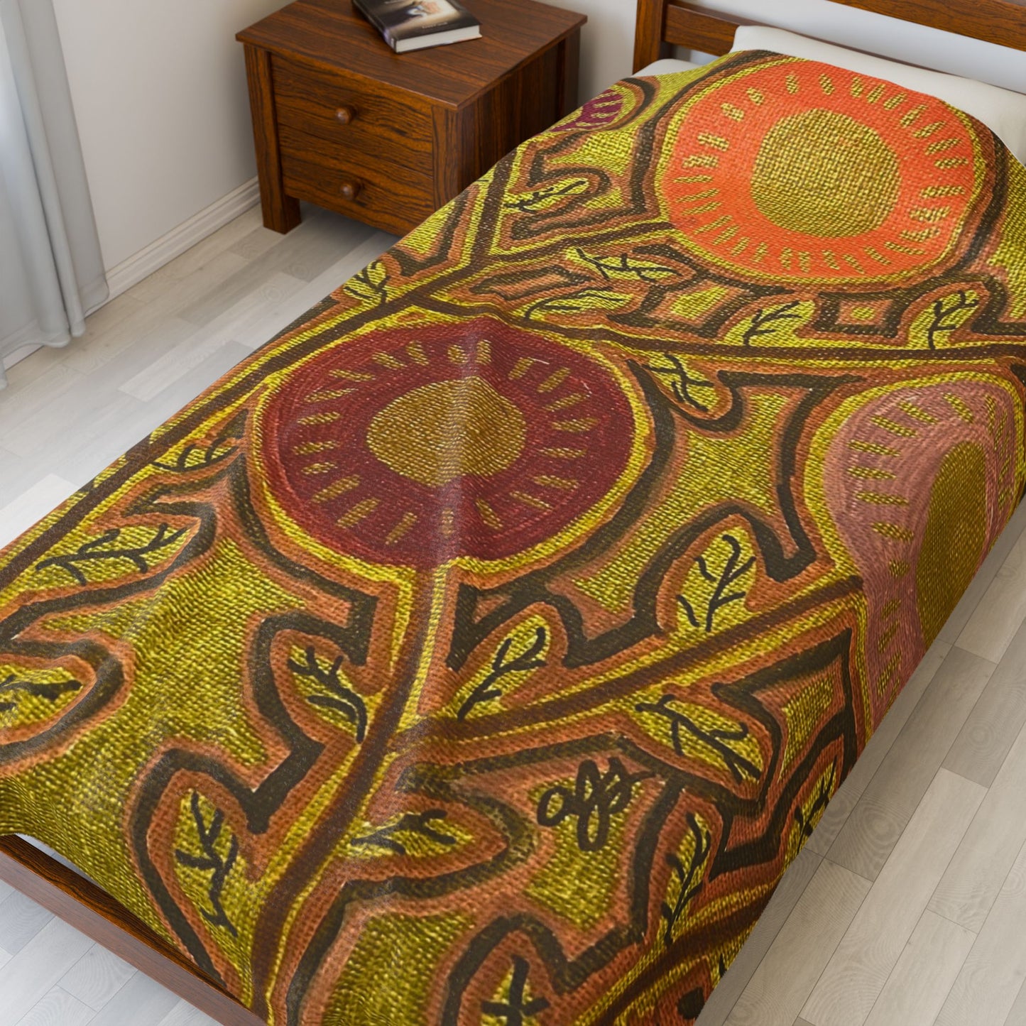 Gold Floral Velveteen Plush Blanket