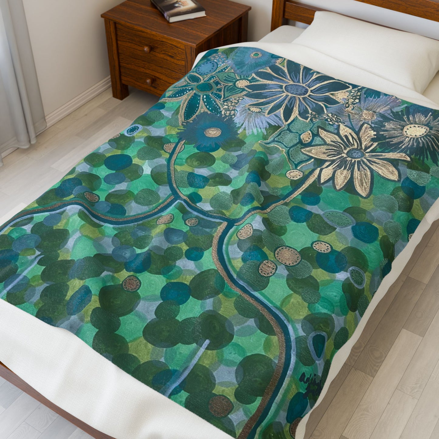 Green Goddess Velveteen Plush Blanket, Cozy Home Decor, Flower Print Throw, Gift for Her, Soft Blanket for All Seasons