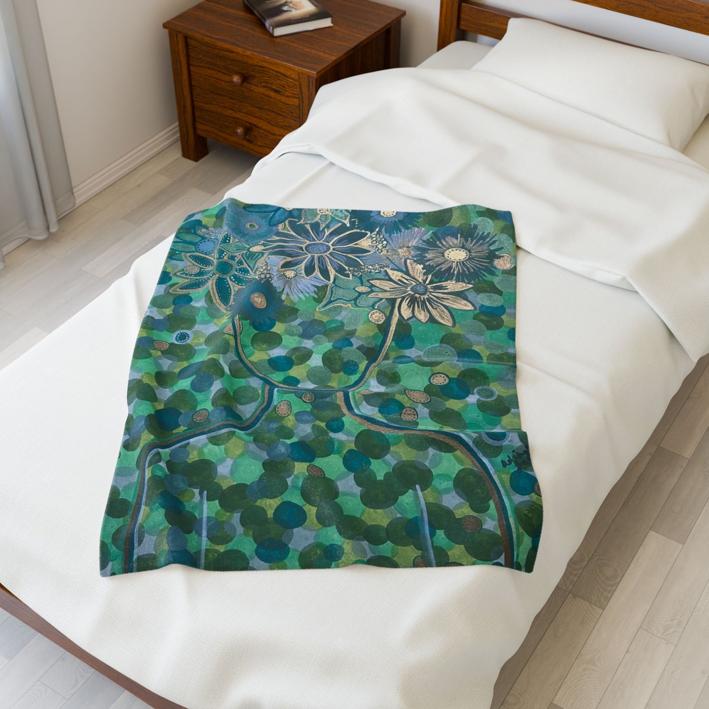 Green Goddess Velveteen Plush Blanket, Cozy Home Decor, Flower Print Throw, Gift for Her, Soft Blanket for All Seasons