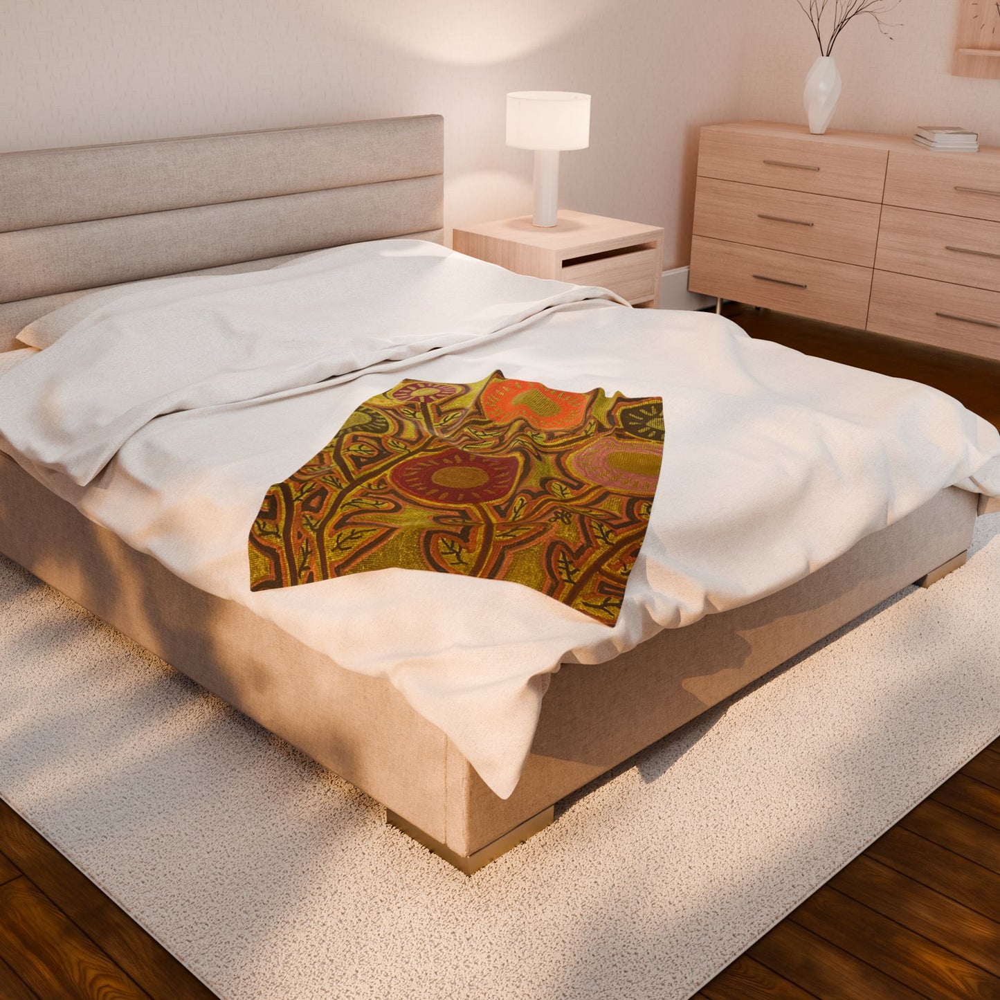 Gold Floral Velveteen Plush Blanket
