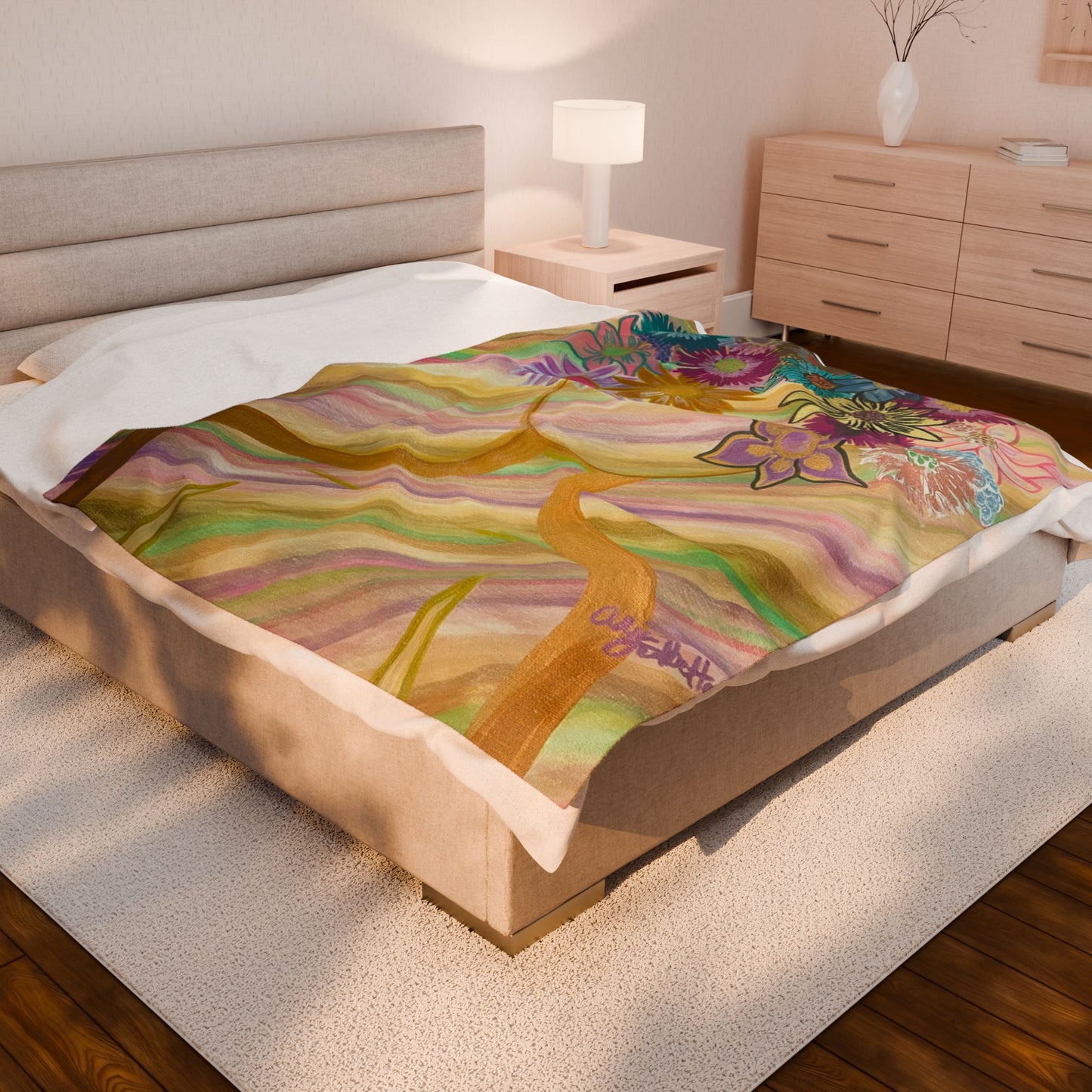 Floral Radiance Plush Blanket, Cozy Home Decor, Flower Print Throw, Gift for Her, Soft Blanket for All Seasons